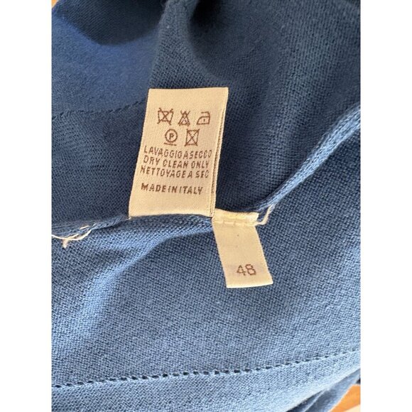Blue Round Neck 3/4 Sleeve Sweater 48 L Silk/Cotton/Cashmere Blend Made In Italy - Picture 4 of 4